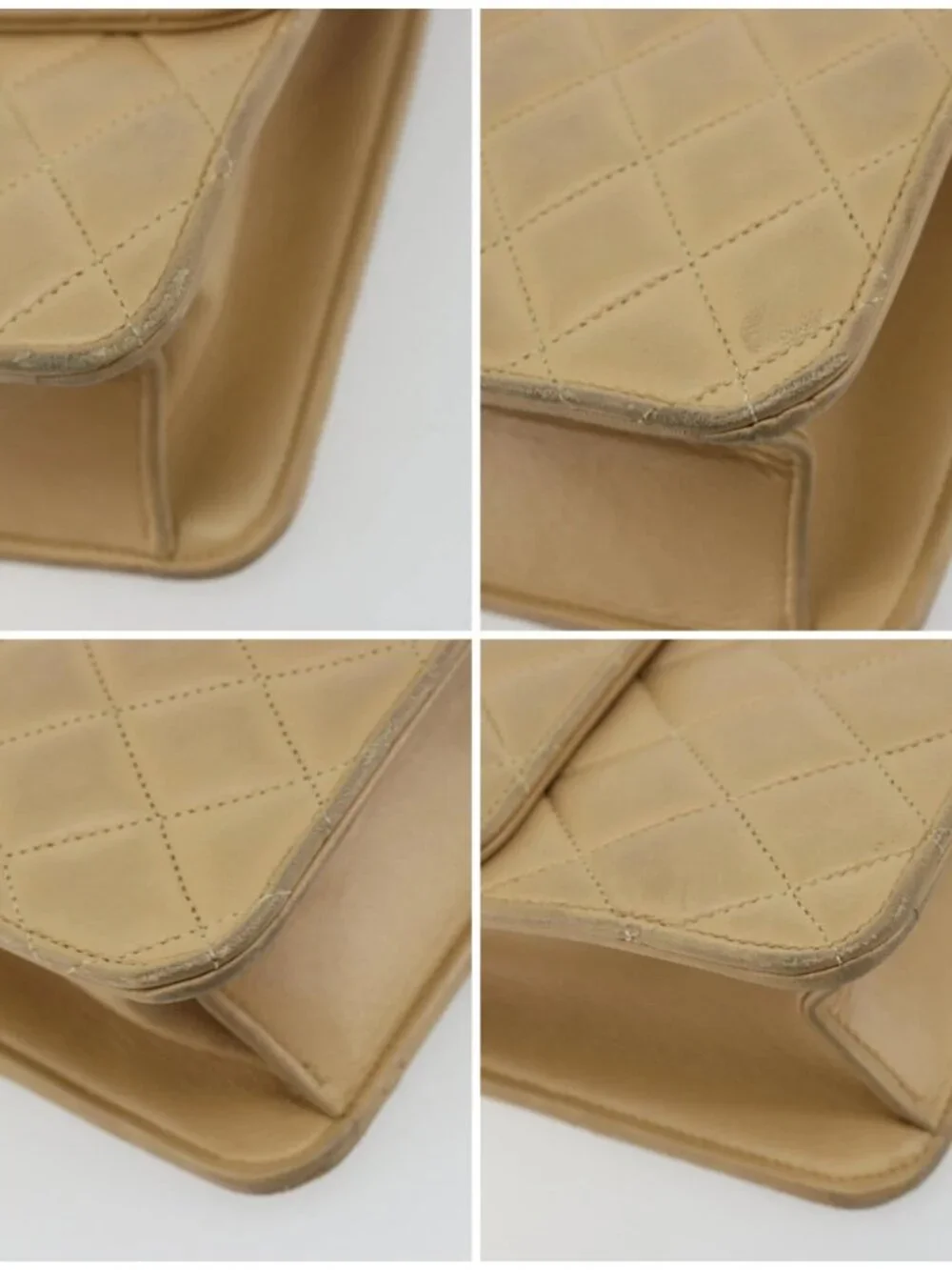 CHANEL Matelasse 25 Chain Shoulder Bag Lamb Skin Beige Gold CC Auth 182740